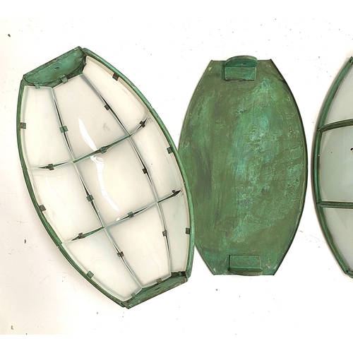 205 - A pair of perspex and verdigris effect wall lights by Charles Edwards, 27cmH; together with one othe... 