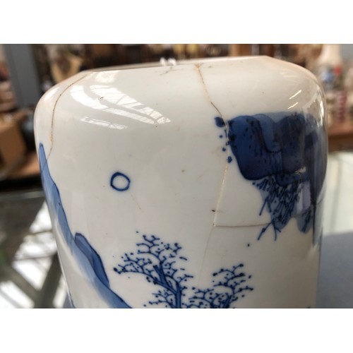 152 - A Chinese blue and white Kangxi style vase (af), depicting mountain scenes, 17.5cm; together with an... 