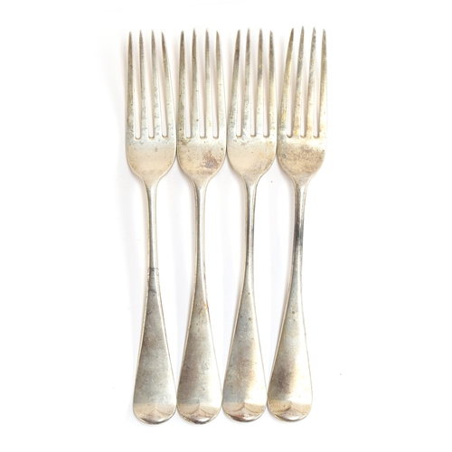 43 - A set of four Victorian Hanoverian pattern table forks by Chawner & Co., London 1847, 9.1ozt