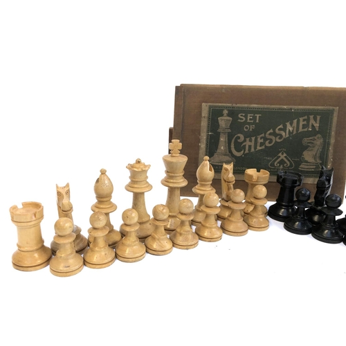 232 - A turned wooden Jacques (J.J. & Son Ltd London) chess set, boxed; cribbage set; and an oak writing b... 