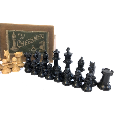 232 - A turned wooden Jacques (J.J. & Son Ltd London) chess set, boxed; cribbage set; and an oak writing b... 