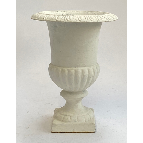 259 - A white painted cast iron Campana urn, 32cmH