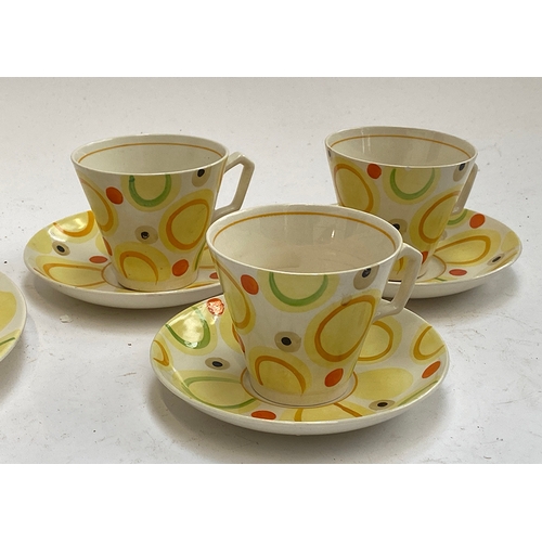 153 - An Art Deco Tamsware hand painted part tea service, comprising teacups (3), saucers (6), sugar bowl,... 