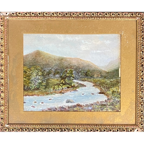 667 - Early 20th century oil on artists board, Highland scene, 22x27.5cm