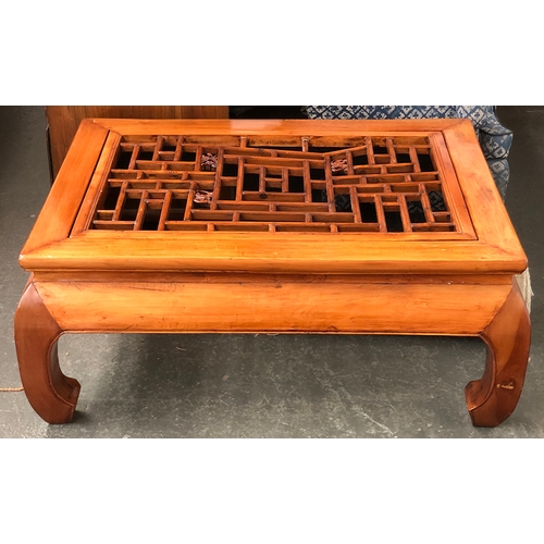 1163 - A Chinese hardwood coffee table, with drop-in lattice top, 111x83x46cmH