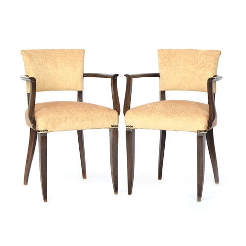 725 - A set of four French Art Deco style Bridge elbow chairs, stained wooden frames, tapered open upholst... 