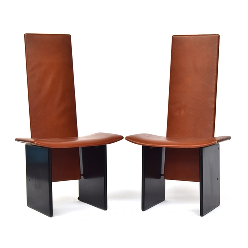 731 - Kazuhide Takahama (1930-2010), a set of six 'Rennie' chairs, c.1980s, leather and black lacquer, 60c... 