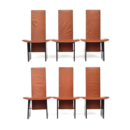 731 - Kazuhide Takahama (1930-2010), a set of six 'Rennie' chairs, c.1980s, leather and black lacquer, 60c... 