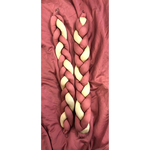 1160 - A pair of coral curtains, lined and interlined, approx 340cm drop, with width at pencil pleat end ap... 