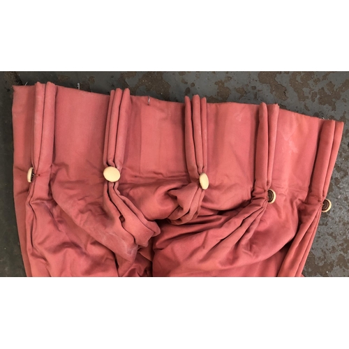 1160 - A pair of coral curtains, lined and interlined, approx 340cm drop, with width at pencil pleat end ap... 