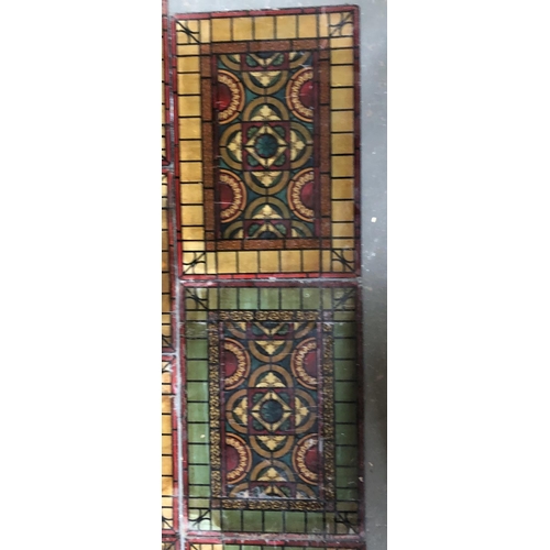 349 - Ten arts & crafts stained glass style panes (prints on glass) (af), 55x39.5cm