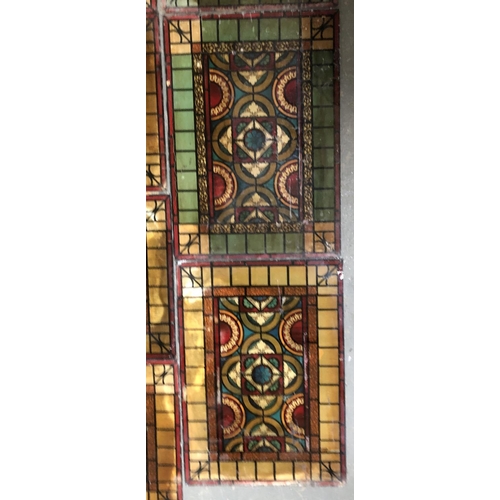 349 - Ten arts & crafts stained glass style panes (prints on glass) (af), 55x39.5cm