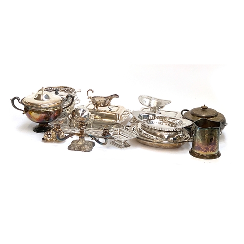 90 - A quantity of good silver plate to include Barker Ellis, Hardy Bros, entre dishes, three arm candles... 