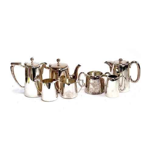 91 - A four piece silver plated tea set by Mappin & Webb; together with a three piece tea set by Walker &... 