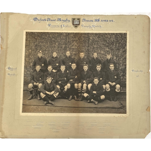 491 - SPORTING PHOTOGRAPHS/MEMORABILIA. 1. A photograph of the Oxford Rugby team victorious (19-0) over Ca... 