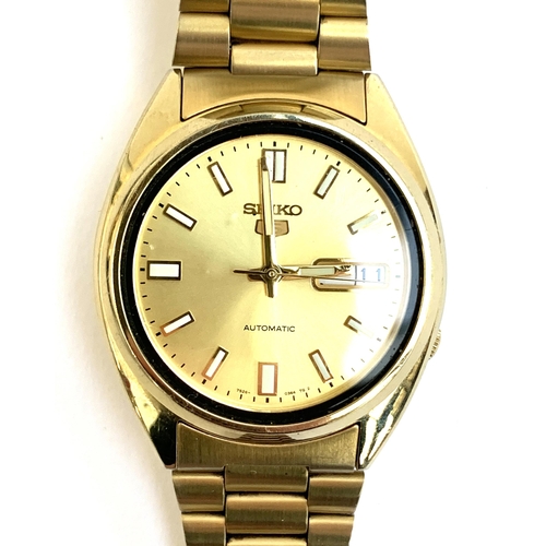 112 - Seiko 5 Automatic gold plated stainless Steel Mens Watch model no. 7S26-0480 with gold dial, 3mm dia... 