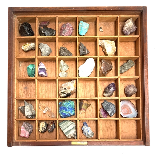 381 - A glazed mahogany specimen cabinet containing a quantity of minerals, 38cm square