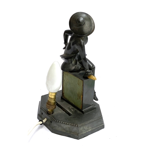 384 - An Art Deco style spelter figural table lamp, 25cmH