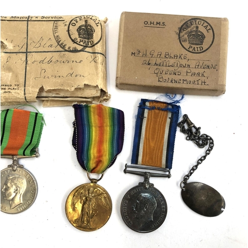 276 - A WWI victory and war medal pair inscribed Pte. W. G. Blake. Tank Corps, together with a trio of WWI... 