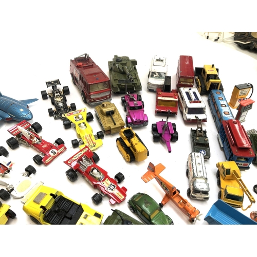 291 - A quantity of play worn die cast model vehicles to include Dinky Thunderbird 2, Police Ford transit ... 