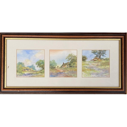 675 - Three John Grant watercolours of farm and country scenes, all signed in pencil, the largest 55.5x22c... 