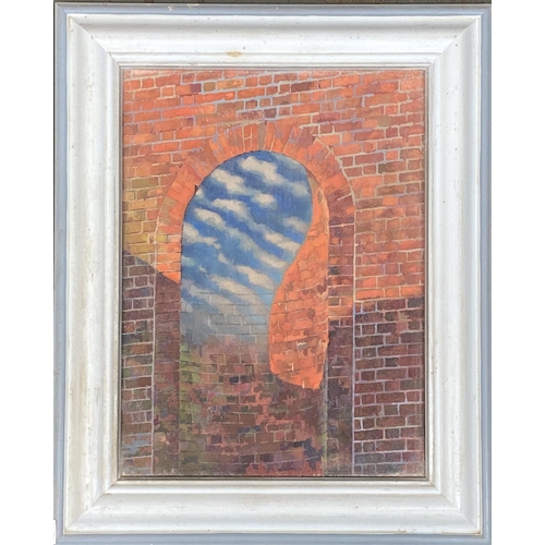 678 - Surrealist bricks and sky, oil on canvas, 39.5x29cm