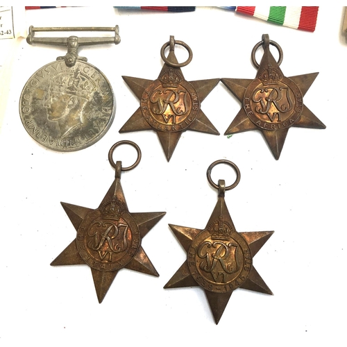 352 - Five WWII medals comprising War Medal, Italy Star, Africa Star, Atlantic Star and 1939-45 Star, with... 