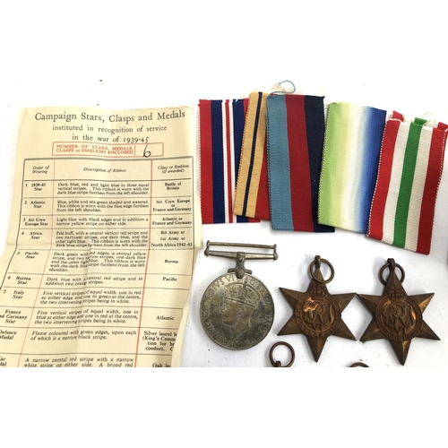 352 - Five WWII medals comprising War Medal, Italy Star, Africa Star, Atlantic Star and 1939-45 Star, with... 