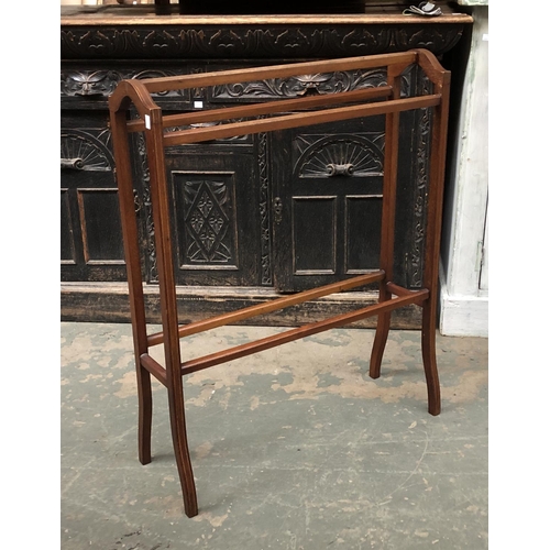 1154 - An early 20th century mahogany and line inlaid towel rail, 74cmH