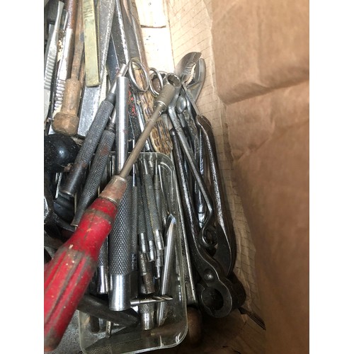 1151 - A box of vintage hammers and mallets, together with a further box of tools comprising various socket... 