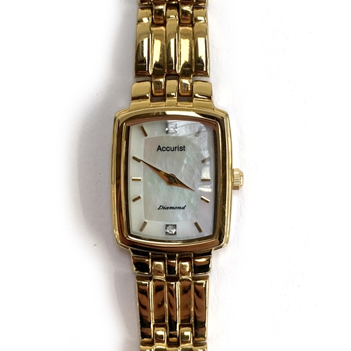 108 - A ladies Accurist wristwatch, gold plated with mother of pearl rectangular dial