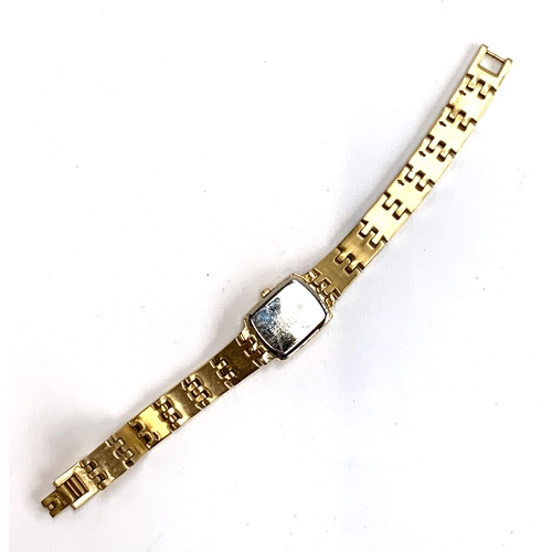 108 - A ladies Accurist wristwatch, gold plated with mother of pearl rectangular dial