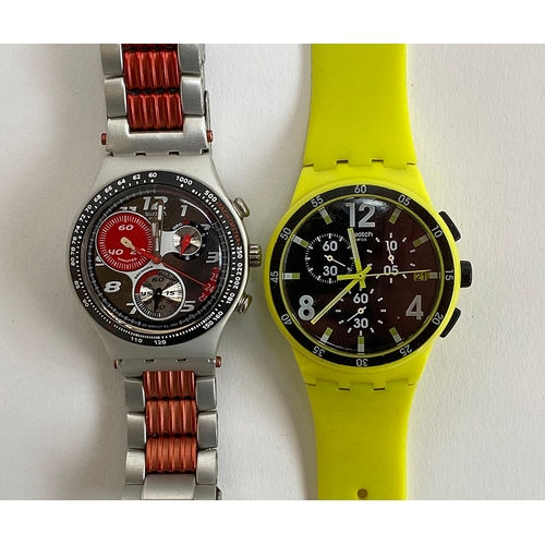 113 - A Swatch Irony gents aluminium cased watch; together with a Swatch watch with yellow rubber strap