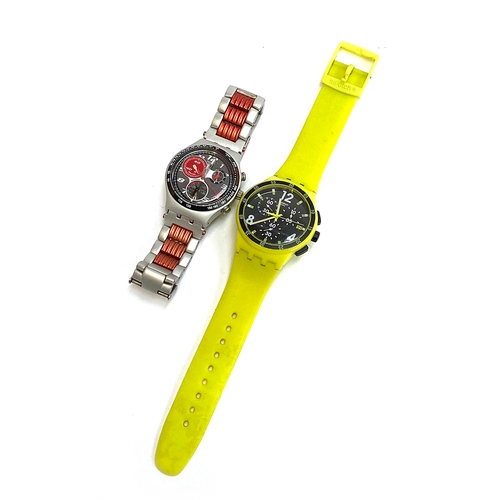 113 - A Swatch Irony gents aluminium cased watch; together with a Swatch watch with yellow rubber strap