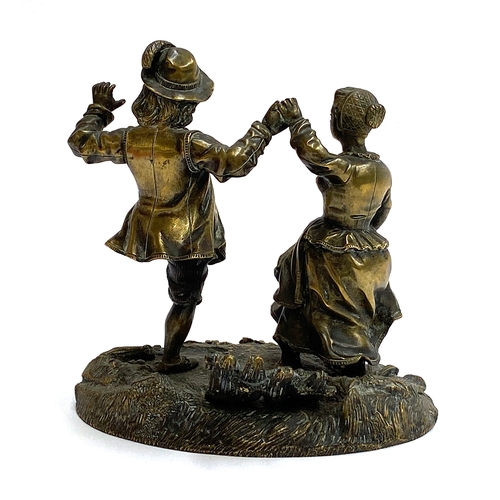 538 - A late 19th/early 20th century bronze figure group of a dancing Dutch couple, 15.5cmH