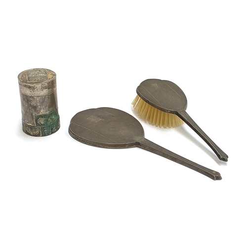 84 - An Art Deco style silver backed clothes brush and looking glass, Birmingham 1983; together with a wh... 