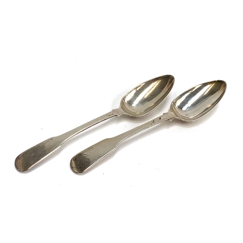 78 - A pair of fiddle pattern white metal spoons with pseudo hallmarks, probably Canadian, 4.8ozt