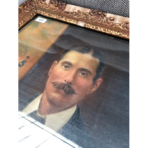 829 - Early 20th century oil on canvas, portrait of a man, in gilt gesso frame inscribed 'George Augustus ... 