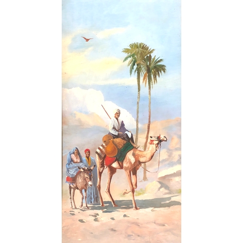 541 - John Coulson (fl.1920-1927), a pair of oils depicting camels and riders, one with the pyramids in th... 