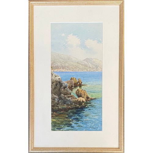 552 - Bernard Antoine Righetti (French, 1882-1965), coastal landscape, watercolour on paper, 35x17cm