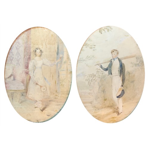 556 - Attributed to Stephen Catterson Smith, a pair of 19th century watercolours depicting a young girl in... 