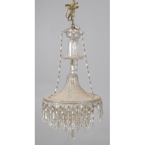 833 - A cut and moulded glass chandelier, 20th century, of trumpet form, with demi-globe suspended below, ... 