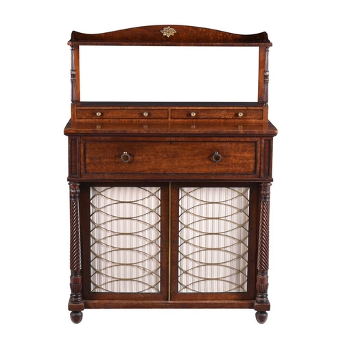 866 - A George IV mahogany chiffonier, the superstructure with lotus turned supports and two drawers, the ... 