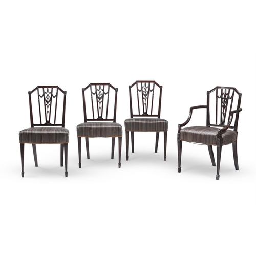 867 - A set of seven Georgian revival dining chairs, late 19th century, to include one armchair, with carv... 