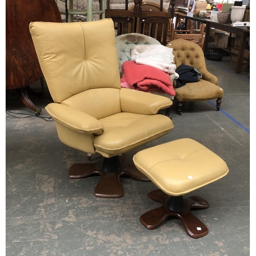 947 - A Ekornes stressless style cream leather chair and stool, 83cmW