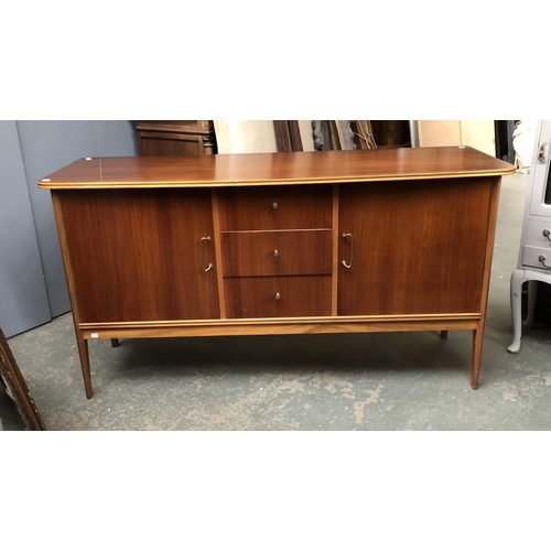 954 - A Vanson mid century sideboard, three drawers flanked by two cupboards, 162x51.5x86cmH