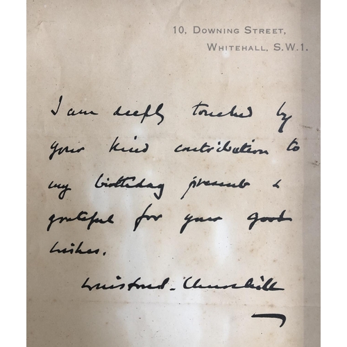 373 - WINSTON CHURCHILL INTEREST. Two 'thank you notes' to unknown recipients who sent birthday greetings/... 