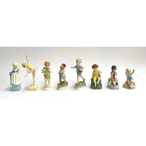 183 - A complete set of seven Royal Worcester 'Days of the Week' children figurines, various dates, the ta... 