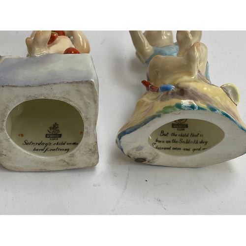 183 - A complete set of seven Royal Worcester 'Days of the Week' children figurines, various dates, the ta... 