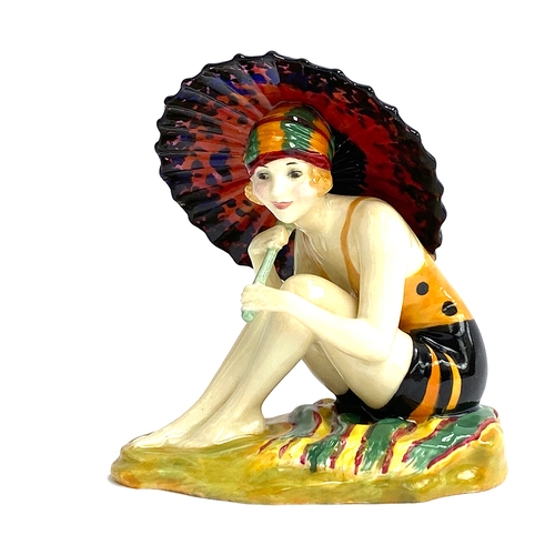 A Royal Doulton Art Deco figurine, 'Sunshine Girl', model no. HN1348, designed by Leslie Harradine, stamped to base 'Potted by Doulton, 13cmH